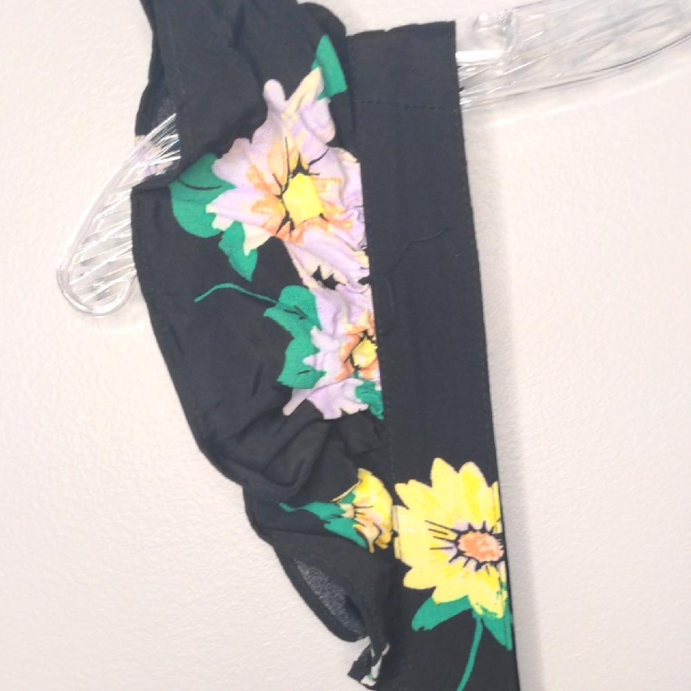 EUC✨LOFT black sleeveless midi dress with ruffled straps & yellow flowers - Picture 6 of 17